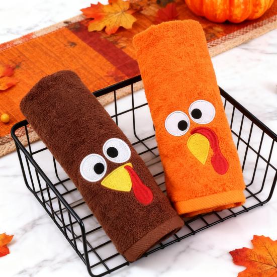 Yousheng Thanksgiving Turkey Towel Embroidered Turkey Hand Towel Absorbent Bathroom Kitchen Towel for Home Farmhouse Thanksgiving Decoration