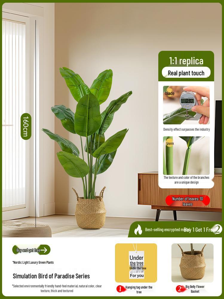 Luxury Fishtail Palm Artificial Tree for Indoor Living Room Decor - Bionic Green Plant In Pot for Floor Landscaping.