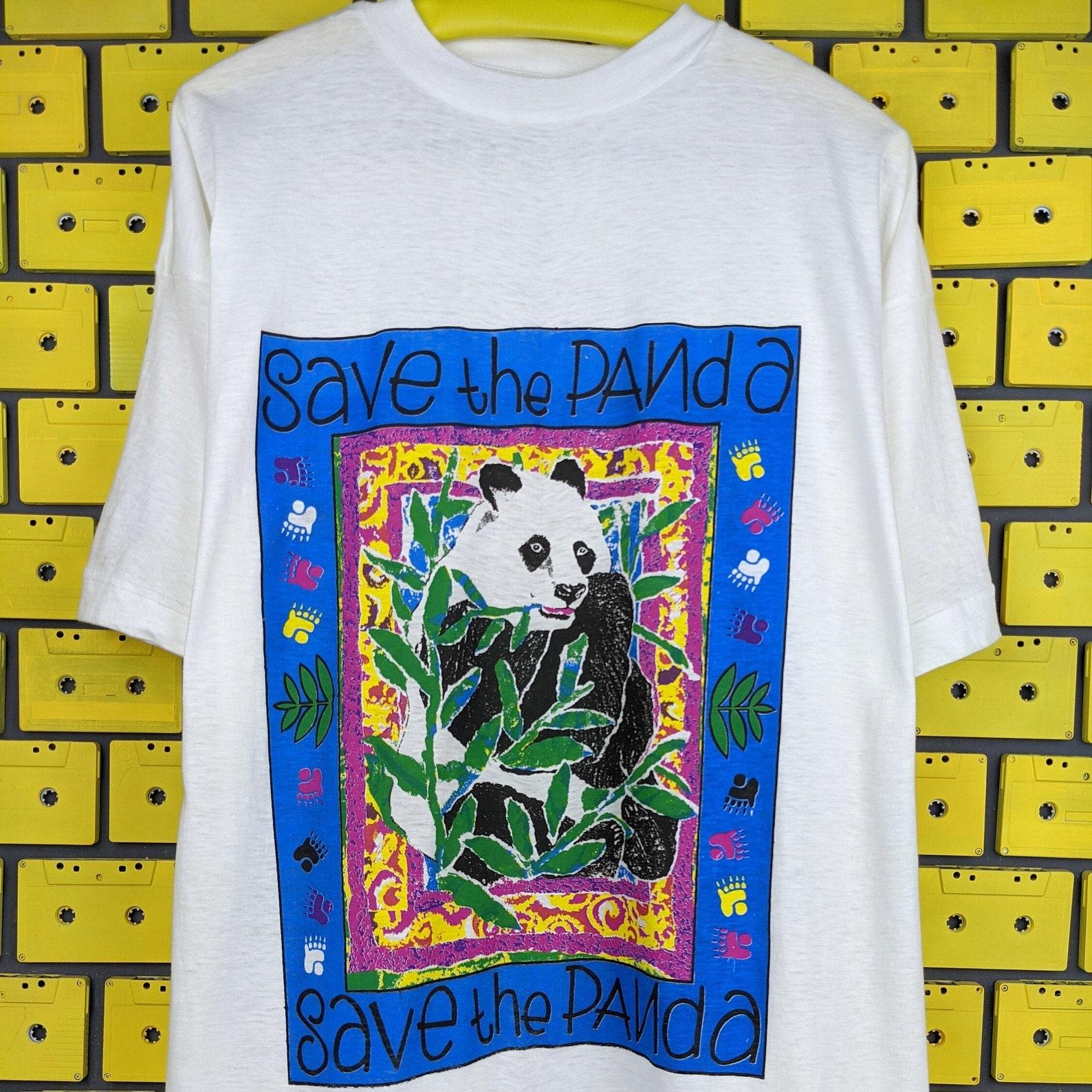 Vintage 90s Save The Panda T shirt Endangered Species Animal Rights Activist Merch Tee Size XL M