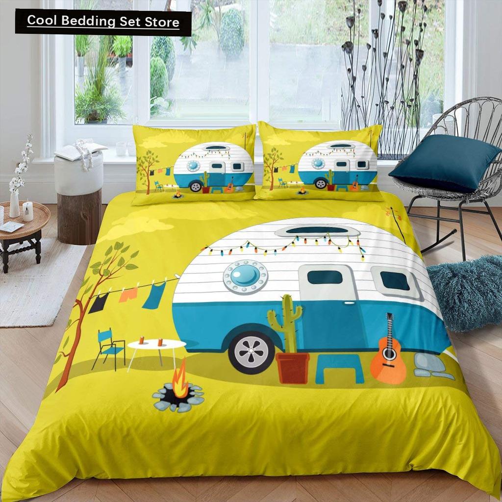Camping Äventyr Kung Drottning Påslakan Utrustning Yxa Stock Sängkläder Set Lägereld Spade Täcköverdrag Polyester Täckeöverdrag