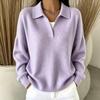 Women's V-Neck Collared Ribbed Knit Loose Fit Casual Sweater for Spring and Fall