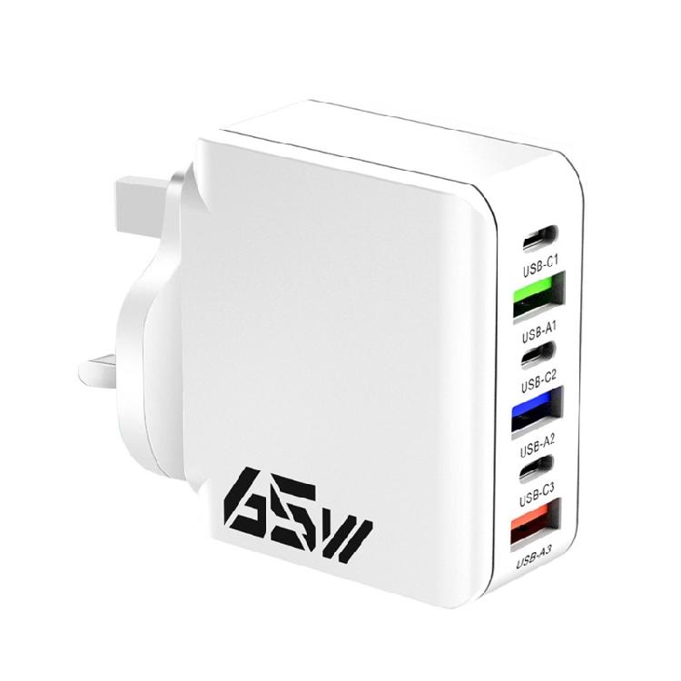 6 Port USB Charging Block 65W with Dynamic Power Allocation Charging Station ABS Texture Suitable for Various Devices