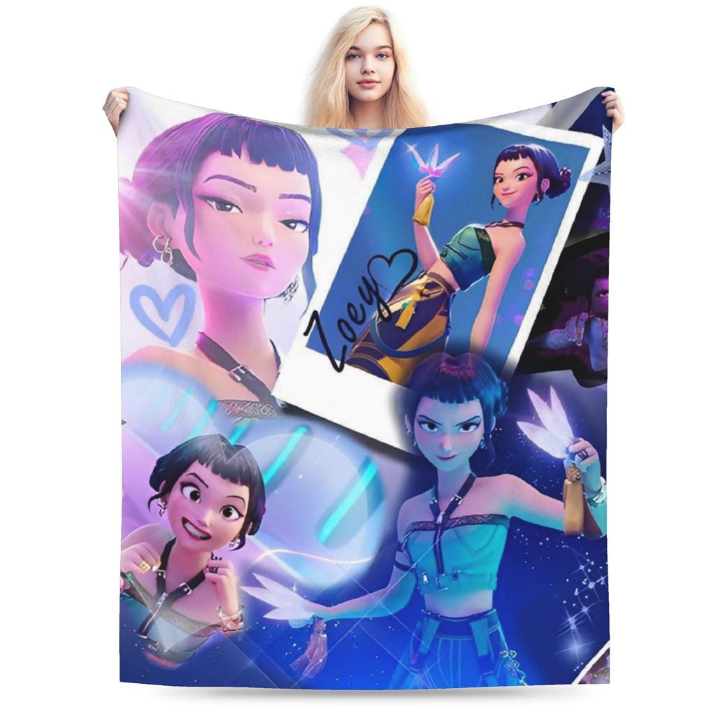 Zoey Kpop Demon Hunters Flannel Blanket Huntrix Awesome Throw Blanket for Home 125*100cm Plush Thin Quilt