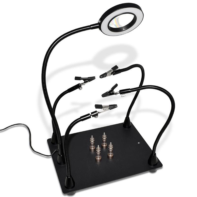 LED Magnifier Soldering Platform with Auxiliary Clips and Circuit Board Holder