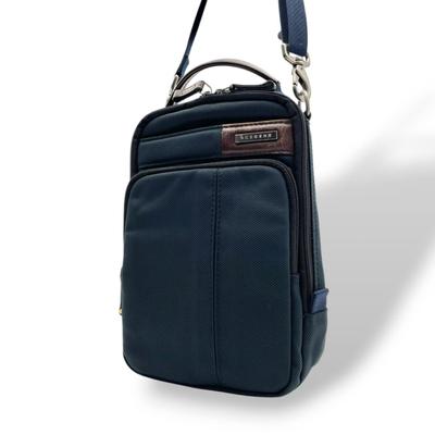 Used ACEGENE Vertical Shoulder Bag FLEX LITE Fit FLEX LITE Fit 54552Shoulder Bag Navy/Brown Nylon/Cowhide Mens