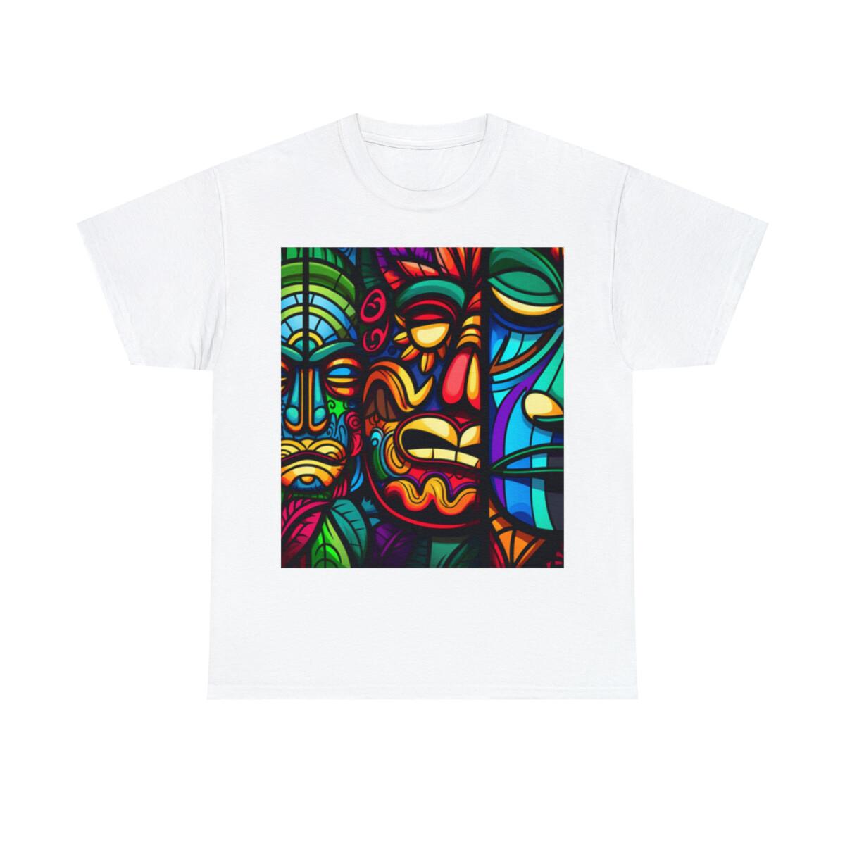 Unisex Adult T Shirt Surfer Hawaiian Floral Tropical Aloha Tiki Masks Tribal S разноцветный