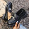 Fashion 2025 Fashion Metal Chain Platform Loafers Women Thick Bottom Pu Leather Shoes Woman Slip On Black Student Shoes Plus Size 35-43
