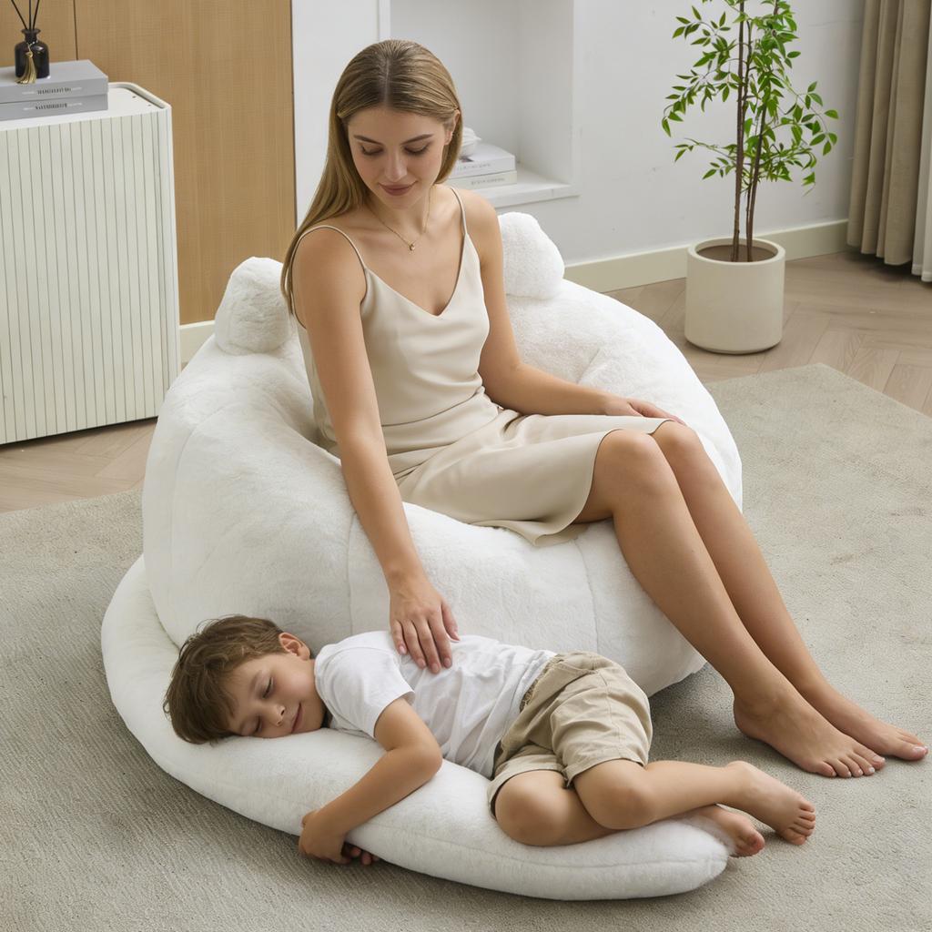 Cat-shaped Beanbag Sofa with Long Tai for Adults, No Installation. Suitable for Living Room, Bedroom, Etc. Relax and Enjoy Life, White
