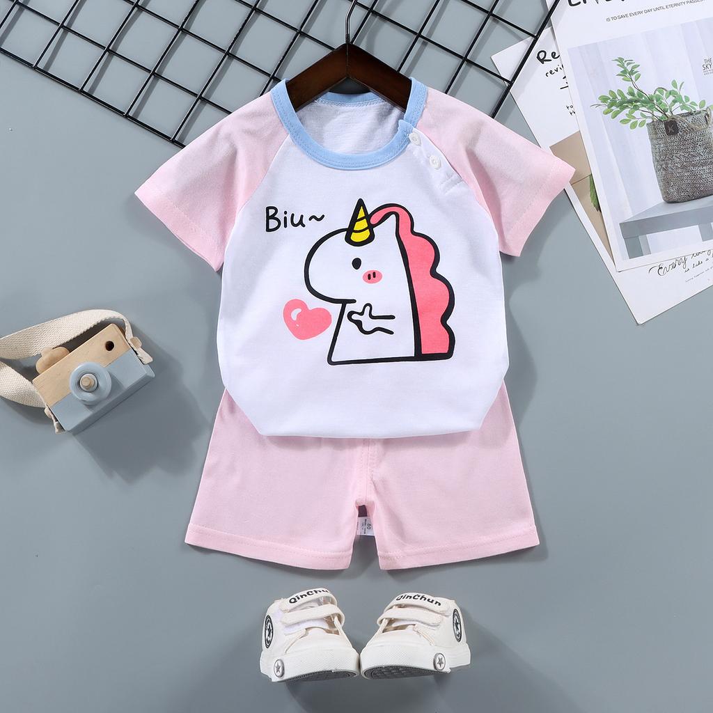 Childrens Short-Sleeve Sets Cotton Boys T-Shirts Baby Summer Clothing Girls Shorts Infant Clothing Summer Clothing