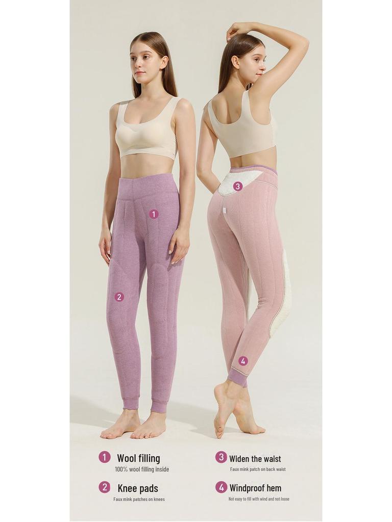Women's 100% Wool Quilted Warm Pants, Plus Velvet, Thickened for -20°C Winter, Ideal for Knee and Waist in Northeast China.