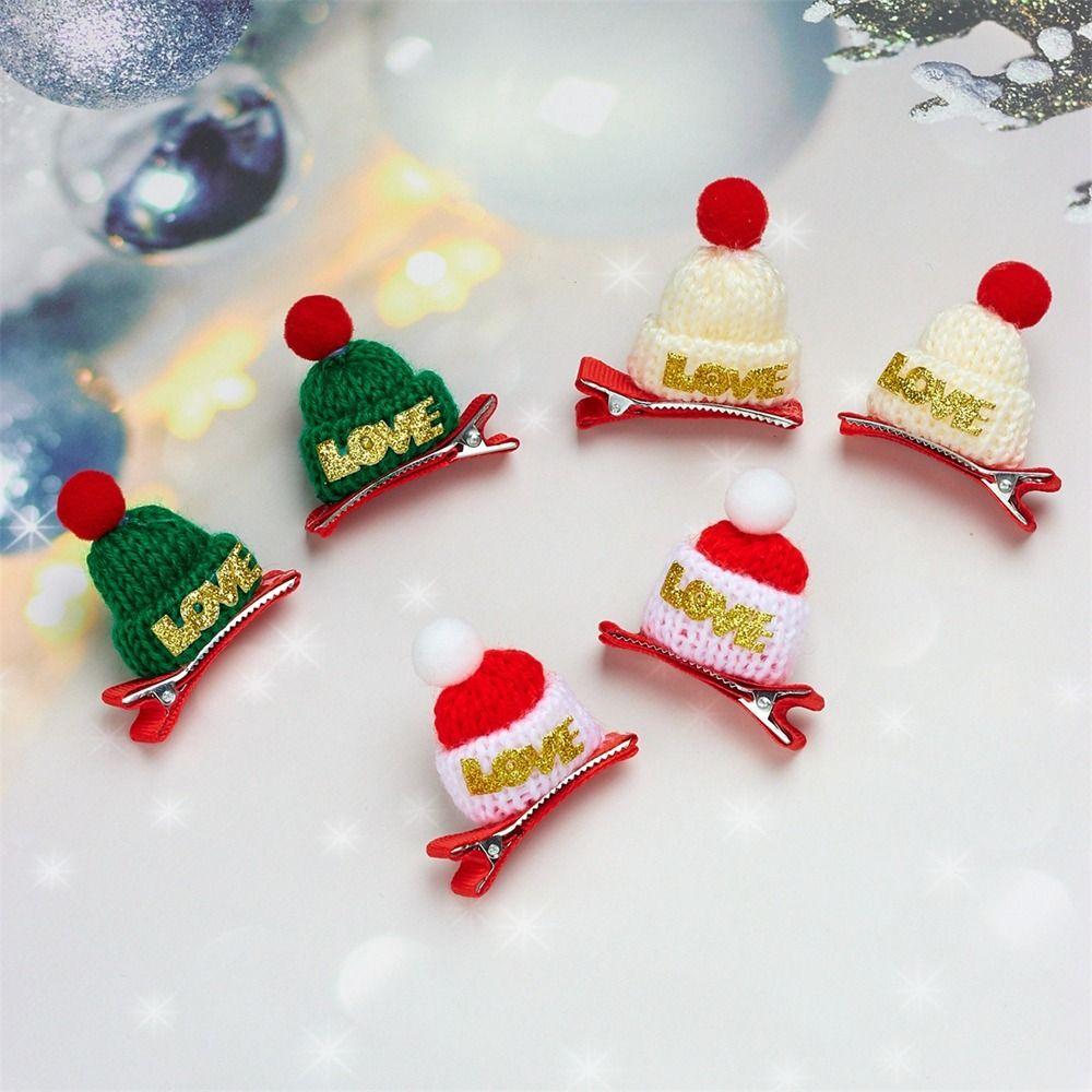 Merry Christmas Decor Christmas Hat Hairpin Santa Claus Sequin Children Christmas Hair Clip Mini Knitted Hat Love