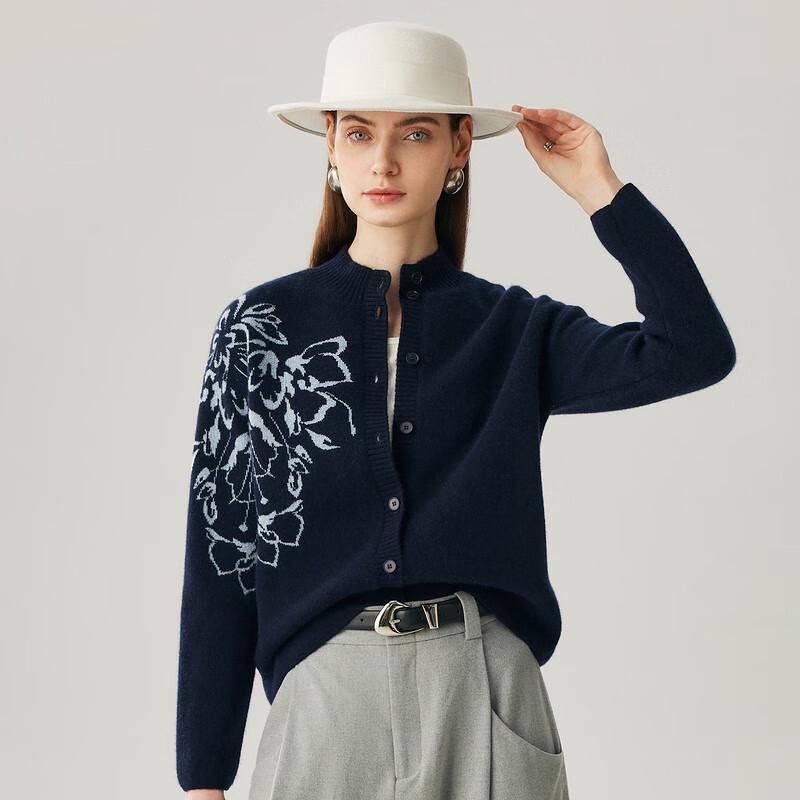 Zhaojun Women's Jacquard 100% Cashmere Thick Cardigan Sweater