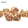 7 Pcs Golden Red Dragon Metal Dice Hollow Metal Polyhedral Dice Set Suitable for Role-Playing RPG  Board Game Card Game