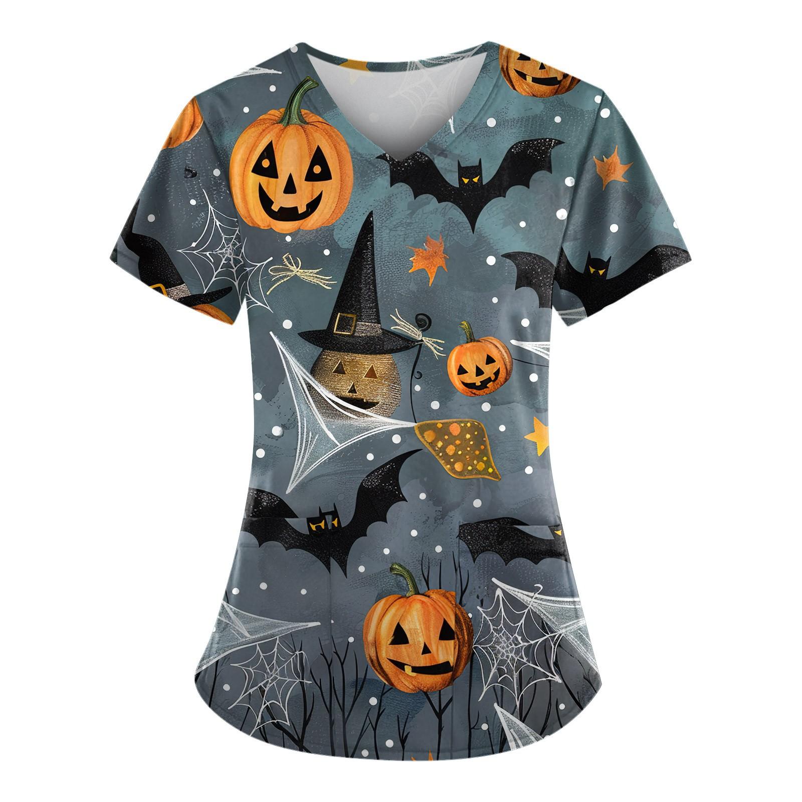 

Женские модные повседневные топы с V-образным вырезом и принтом на Хэллоуин, быстросохнущий топ XXL