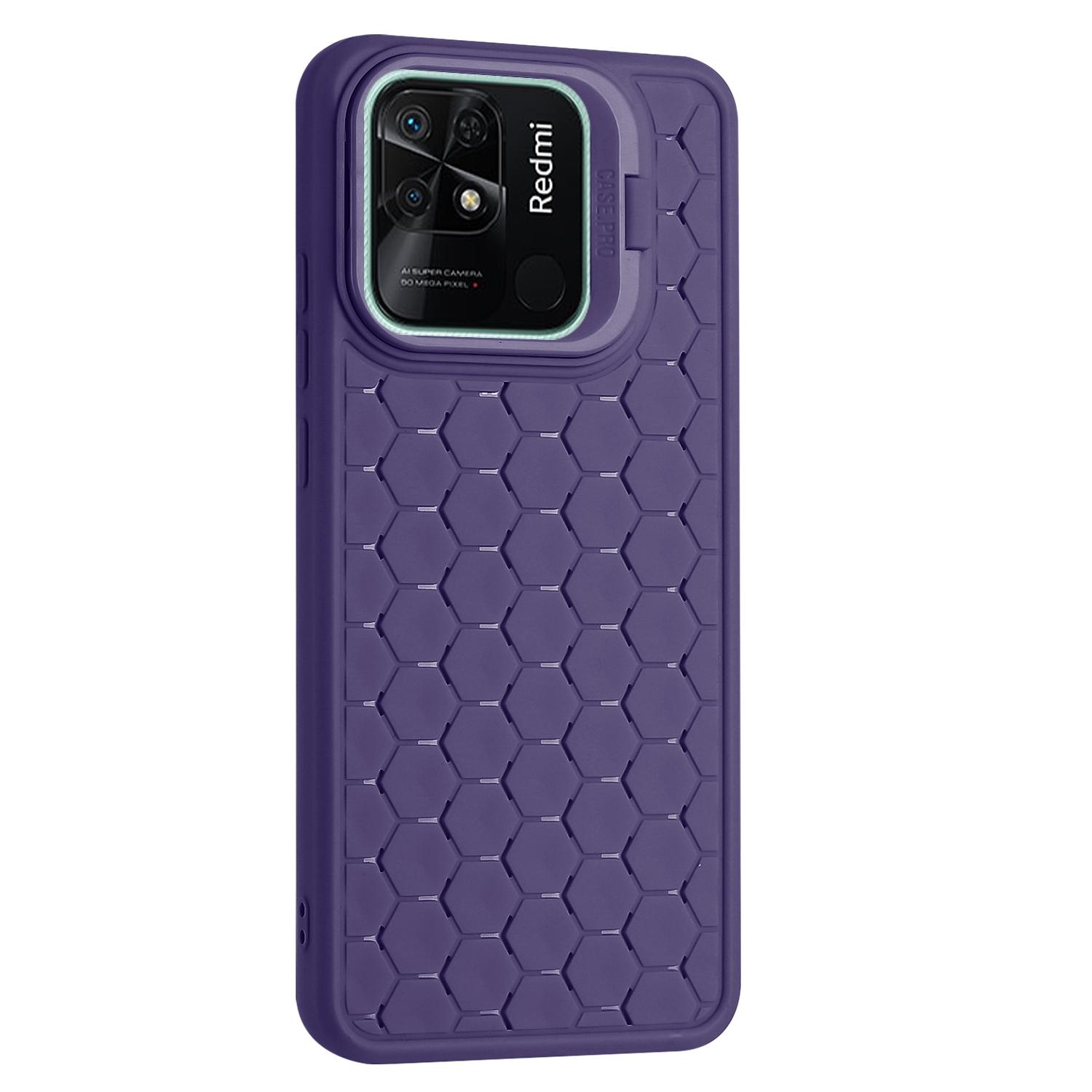 

For Xiaomi Redmi 10C 4G Heat Dissipation Case TPU Phone Cover with Invisible Kickstand Purple