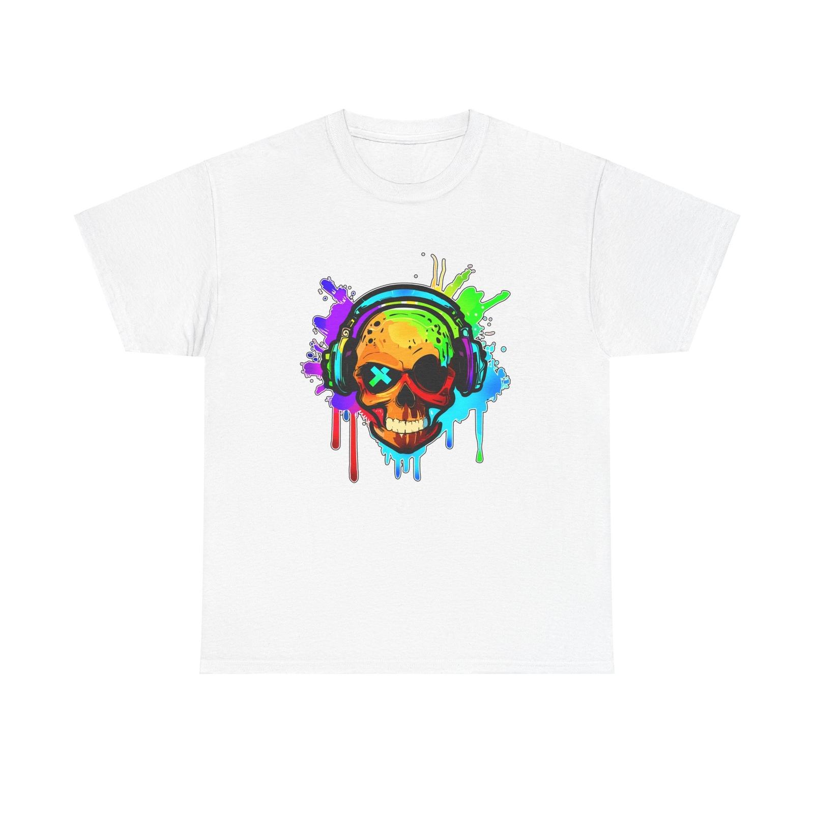 SKULL HEADPHONES MUSIC LOVER GRAPHIC Unisex Heavy Cotton Tee S