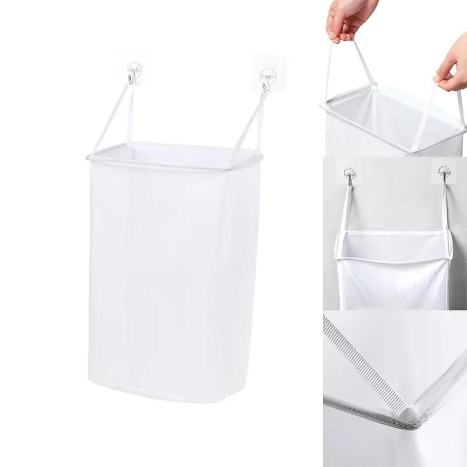 1 Pcs Home Foldable Multifunctional Wall Hanging Laundry Basket Washing Clothes Organizer Mesh Storage Punch Free Adhesive Hook