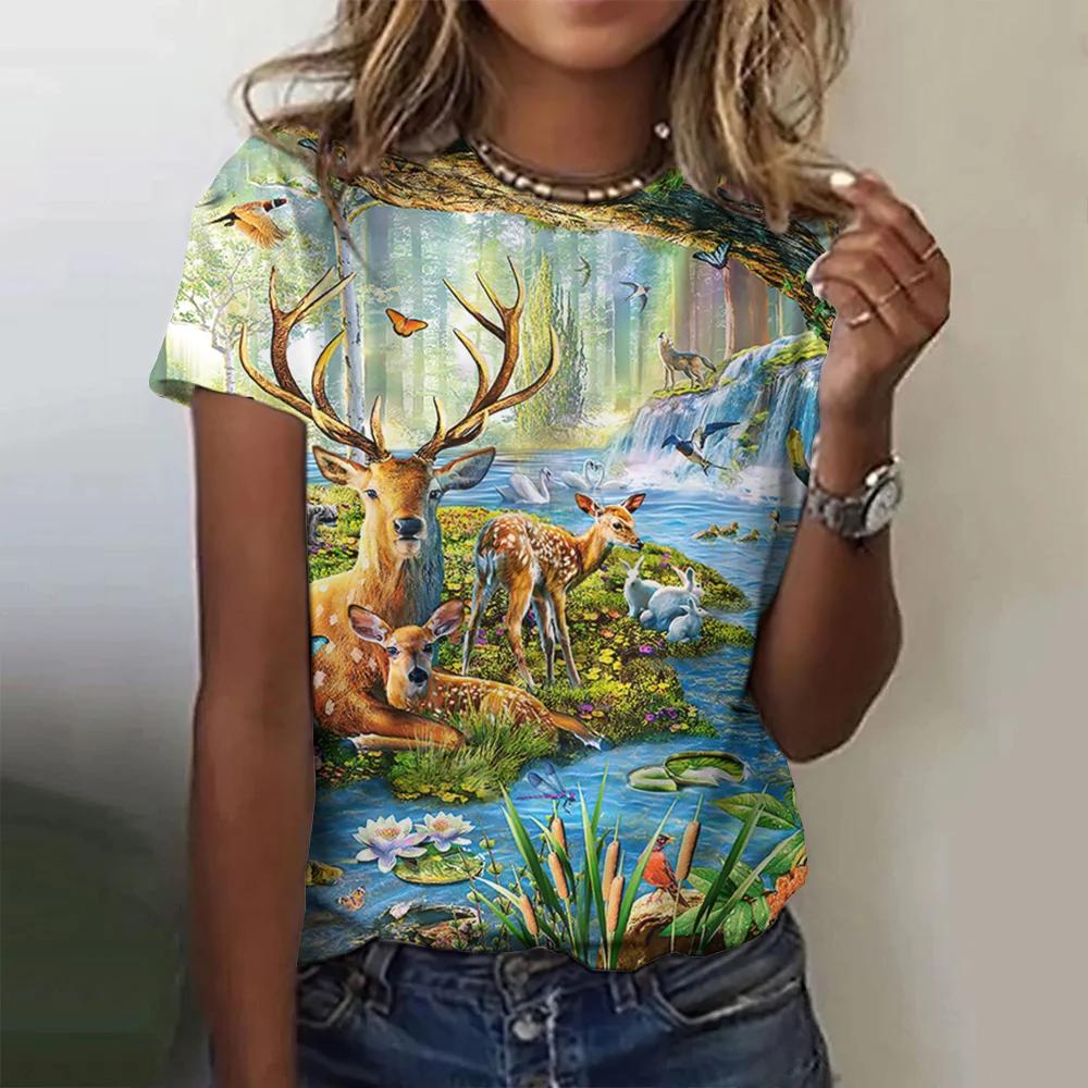 Summer Fashion Blouse Women's Tshirts Basic Oversized Female Clothing 3d Wild Animals Theme T Shirt Casual Tees Short Sleeve Top