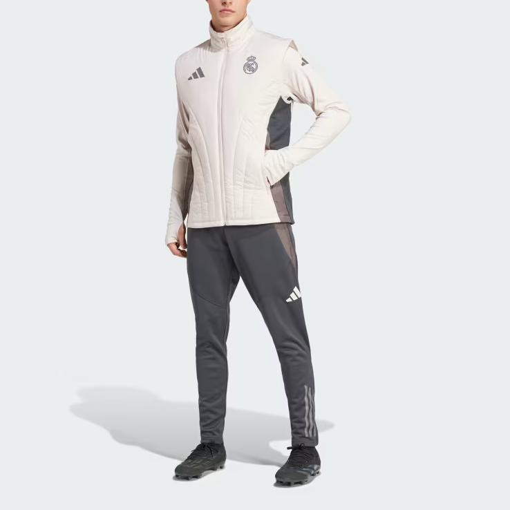 Adidas Originals Real Madrid Winterized Training Series Badge Print Stand Collar Slim Fit Zip Vest Men Vests Gray IT5130