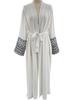 Elegant Embroidered Middle Eastern Muslim Tie-Up Cardigan Dress with Pockets