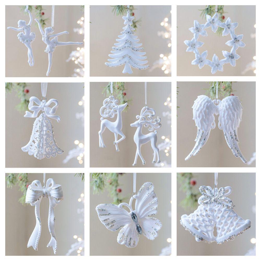 Flocking Christmas Hanging Pendants White Christmas Tree Ornament Xmas Ball  For Christmas