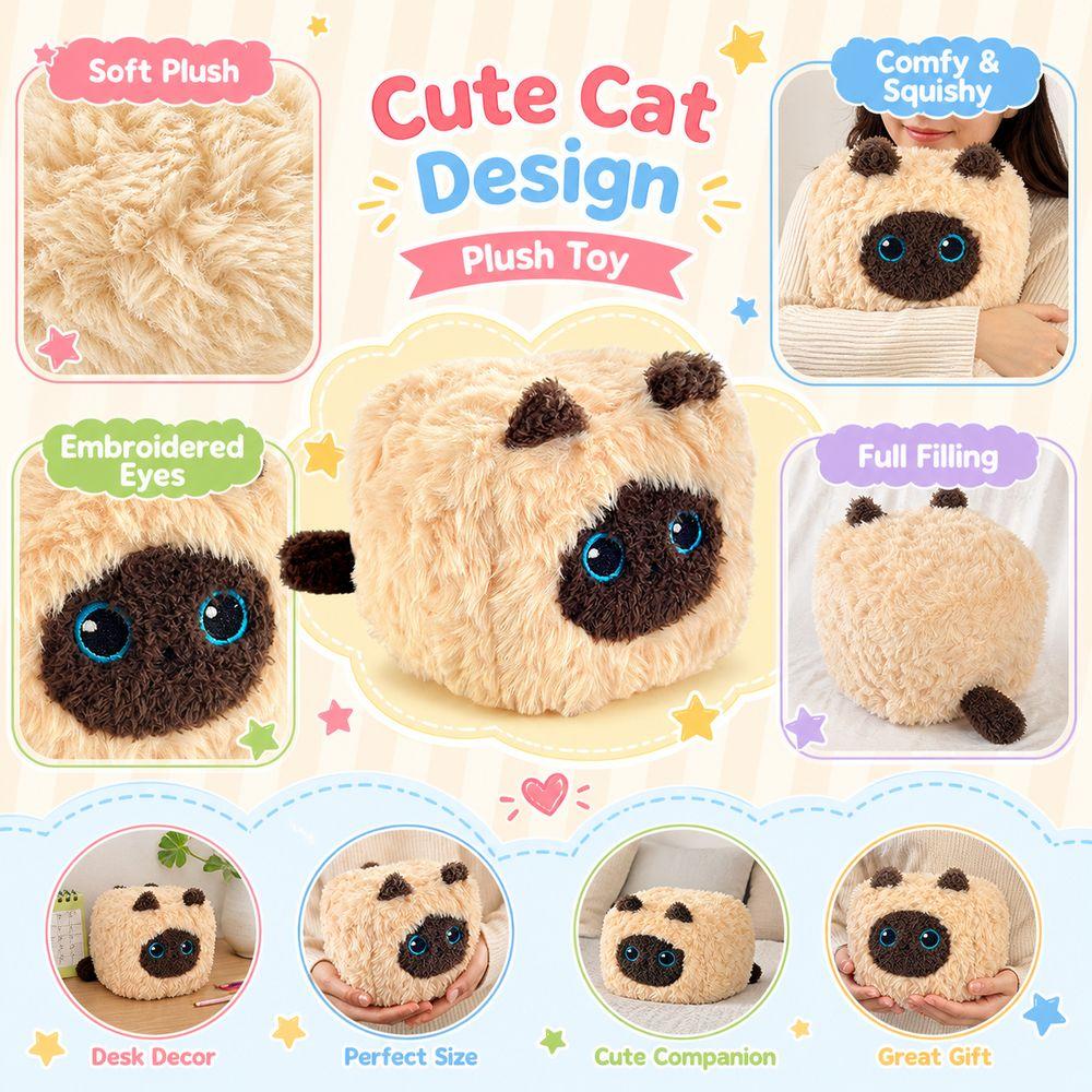 PP Cotton Cat Plush Doll Toy Square Cat Shape Stuffed Cat Toy Siamese Plush Doll Home Decoration