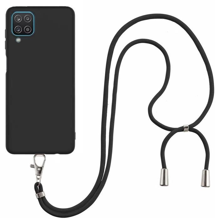 Coque de Protection Souple en Silicone avec Cordon pour Samsung Galaxy A12 - PROSHOP - Noir