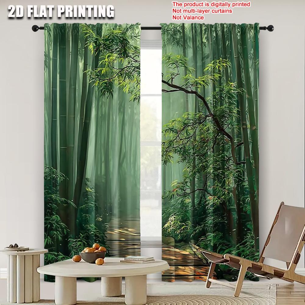 Set Of 2 Flat Printing Scene Curtains Polyester Forest Path Without Electricity Versatile Outdoor Home Garden Curtain