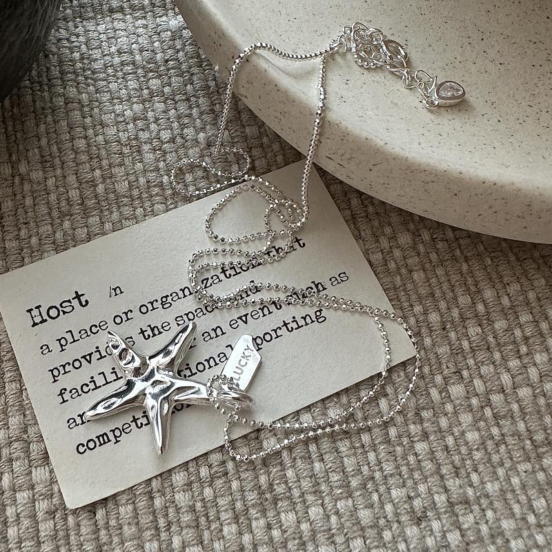 Collar de Estrella de Mar de Plata S925 para Mujer Joyería Minimalista de Moda Cadena Simple Regalo de Cumpleaños Para Ella