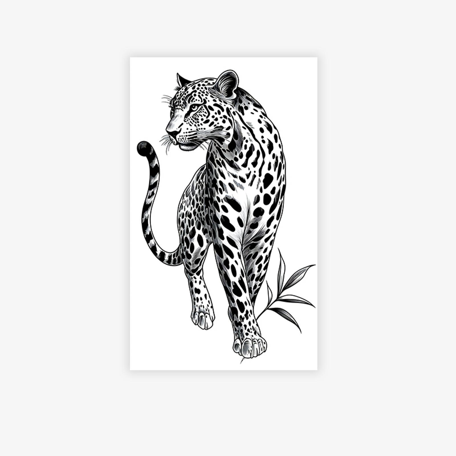 Herbal Juice Gothic Dark Personality Domineering Ferocious Walking Leopard Semi-Permanent Tattoo Sticker 9*15