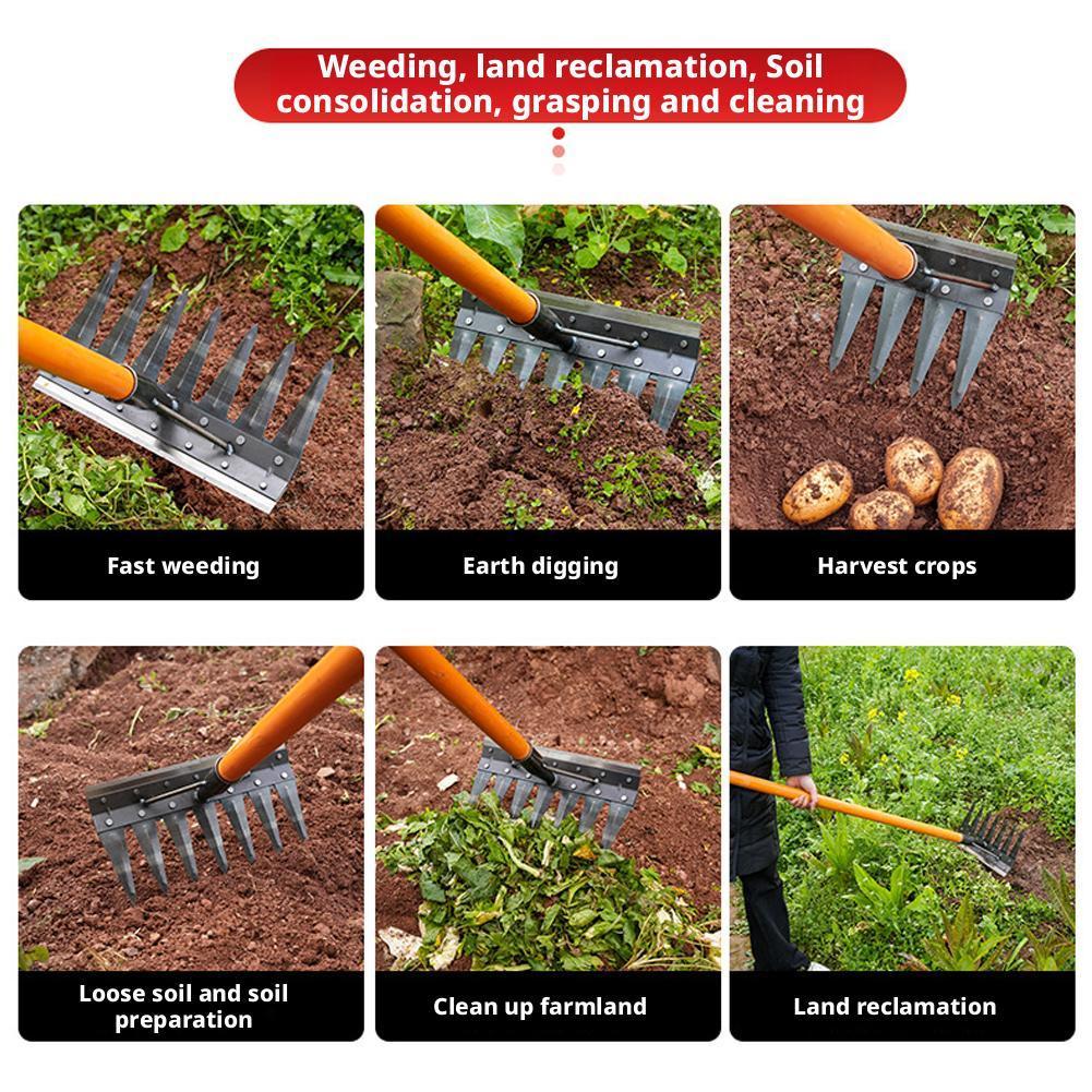 2/3/4/5/7 Teeth Carbon Steel Weed Rake Garden Hand Rake Weeding Scarifier Nail Harrow Metal Harrow Farm Garden Weeding Tool