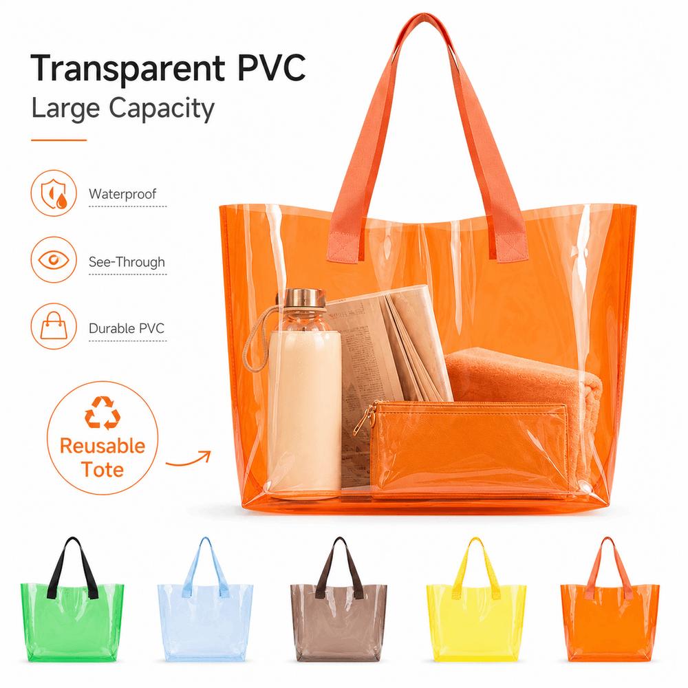 Nuova Borsa Trasparente in PVC Riutilizzabile Borsa a Spalla Solida Borsa Tote Colore Gelatina Viaggio all'Aperto