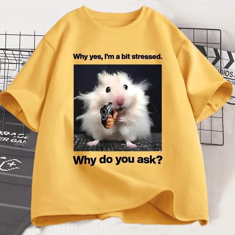 Why Hes Im A Bit Stressed Funny Print T-Shirt Men Women Weirdcore Clothing Unhinged Animal Mouse Graphic T Shirts Tees