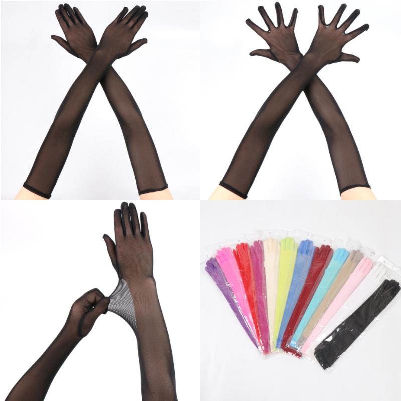55CM Sexy Lace Thin Hollow Transparent Long Gloves Breathable Net Yarn Women Man Stage Performance Party Cosplay Elasticity