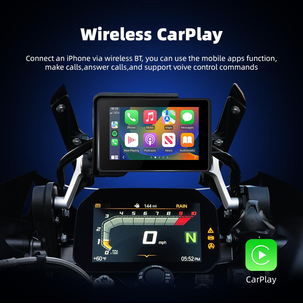 EKIY 5 Inch Motorcycle GPS Navigation CarPlay Android Auto Screen Mirroring Screen For BMW Wonder Wheel Controls Moto Monitor
