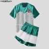 INCERUN Two-pieces Men's Short Sleeve Lace Patchwork T-Shirts Mesh Shorts Outfits Sets