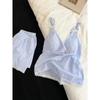 Fransk Mild Vind Blonder Stripete Hengselundertøy Pyjamas Dame Sommer Blå Liten Vest Shorts Loungewear Sett
