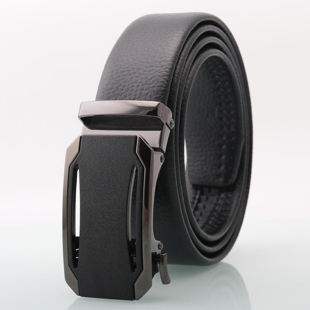 Men's Genuine Leather Belt with Frosted Automatic Buckle - Stylish Alloy Design