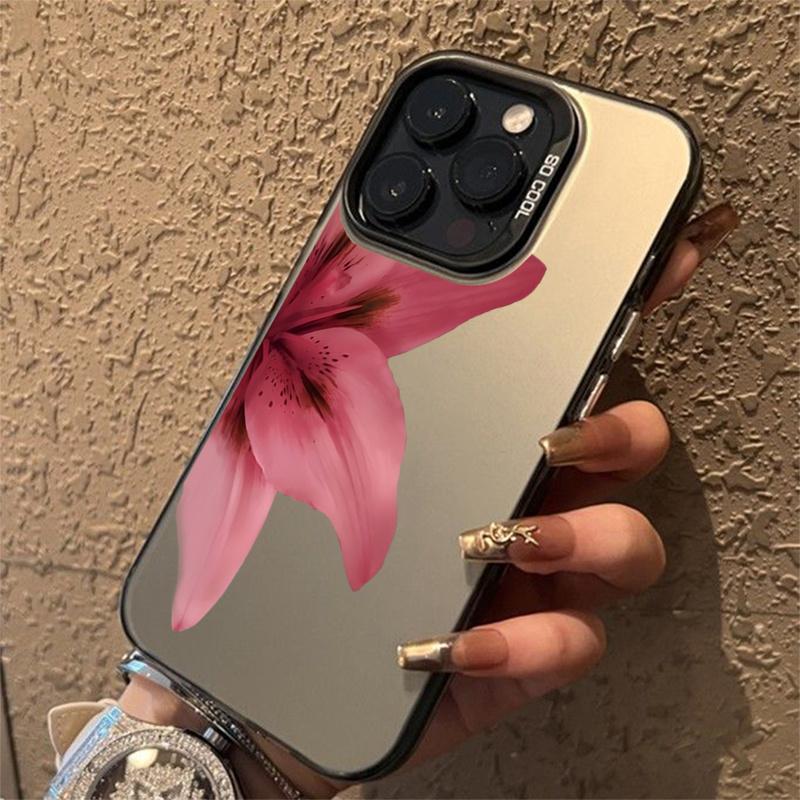 Lily Flower Print IMD Material Silvery Phone Case for iPhone 16 E 15 14 13 12 11 Pro Max XS XR X 7 8 15 16 Plus Shockproof Cover