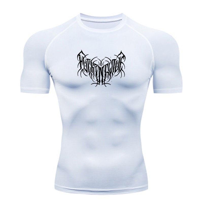 Men's Gothic Deathmetal Graphic Compression Workout T-Shirt, Quick Dry Breathable Athletic Top for Gym Running Training