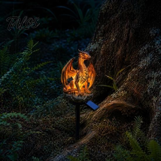 Słoneczna Statua Smoka Lampa Ogrodowa, Dzika Statua, Rzeźba Dzikiego Człowieka, Ciepła Latarnia Żywica Dekoracja Zewnętrzna Nocna na Taras Podwórko Dziedziniec Magiczna