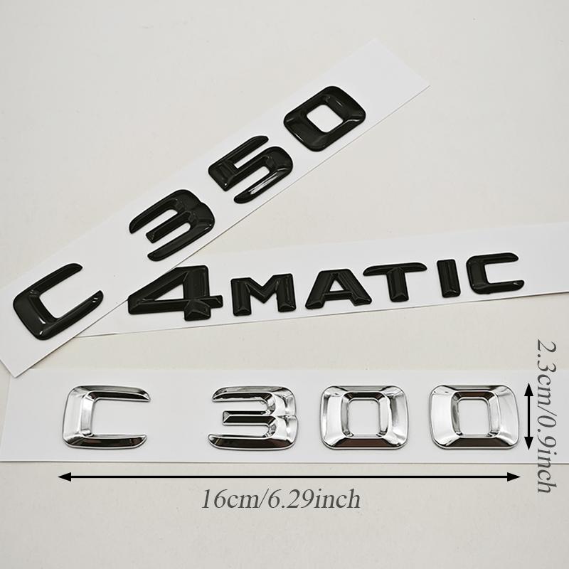 3D ABS Car Letters Logo C300 C350 4MATIC Rear Trunk Badge Sticker Decals For Mercedes Benz C Class C300 C350 W205 Tail Marking