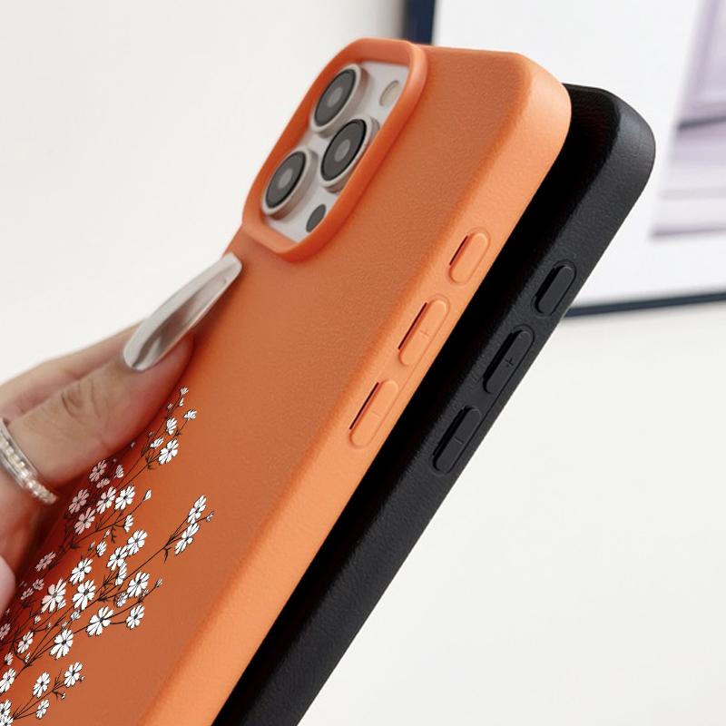 Matte, schlanke Handyhülle mit kleinem weißen Blumendruck für iPhone 16 Pro 15 Pro Max 14 13 12 11, TPU-Ledertextur, weiche, stoßfeste Stoßstangenabdeckung