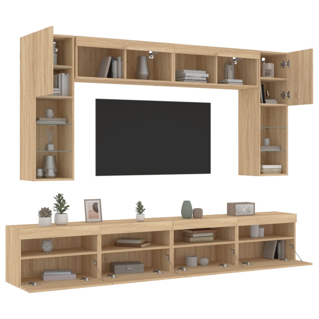 8 Piece TV Wall Unit with LED Lights Sonoma Oak