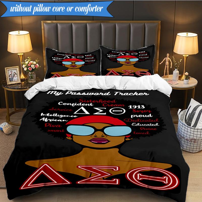 3PCS Delta Sigma Theta Bedding Set 2D Printing (Includes 1 Duvet Cover + 2 Pillowcases Coreless), Bedroom decor,Fan Gift