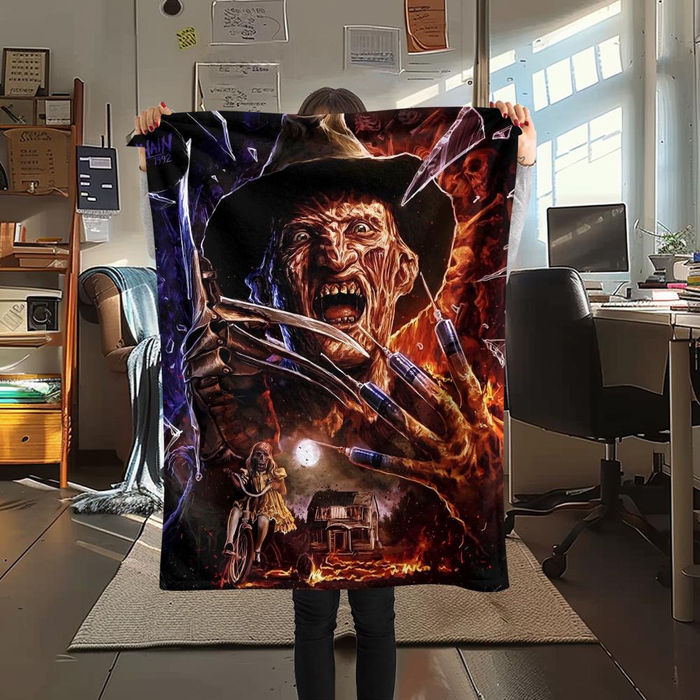 Horrorfilm-Print Flanelldecke, Hohe Qualität, Bequem für alle Jahreszeiten, Heimdekoration, Wärme und Komfort, Perfekt für Weihnachtsgeschenke