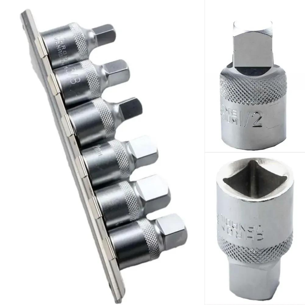 Professional 6 piece oil sump drainplug key set for transmission maintenance with stand steel sizes 8 10 12 14mm 3/8 1/2 inch