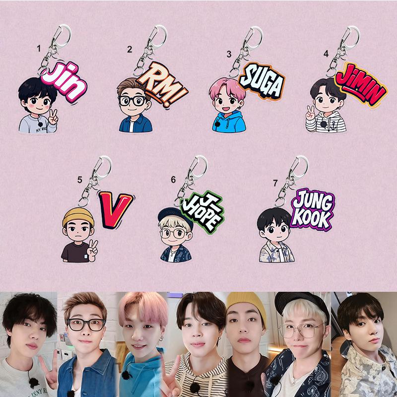 7 шт. Брелоки с мультяшными персонажами BTS, Подвески с именами участников, Шармы с товарами для знаменитостей 7pcs