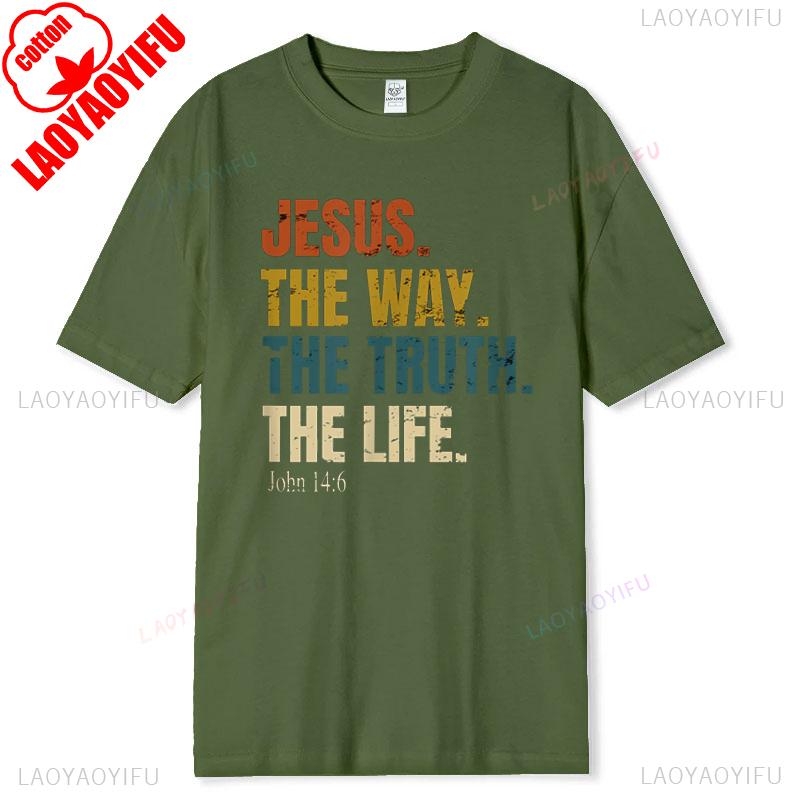 Jesus TShirt The Way The Truth The Life Cotton Short Sleeve New Arrival Breathable Christian Gift Bible Verse Tee for Men Women