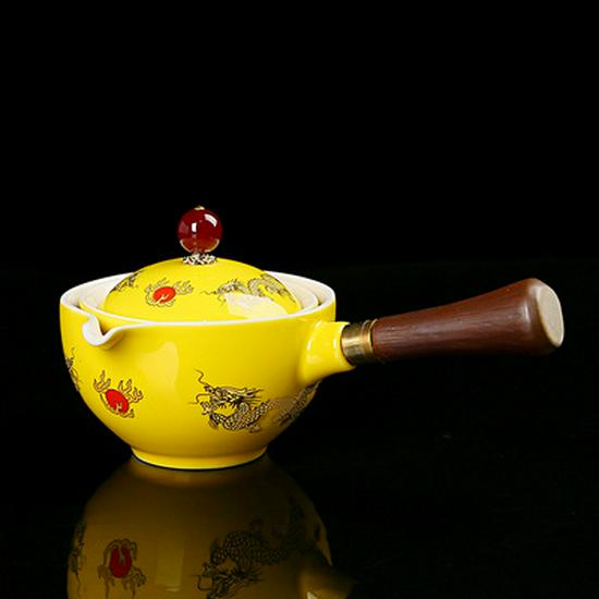 Rotating Ceramic Kung Fu Tea Set with Side Handle Filter Pot